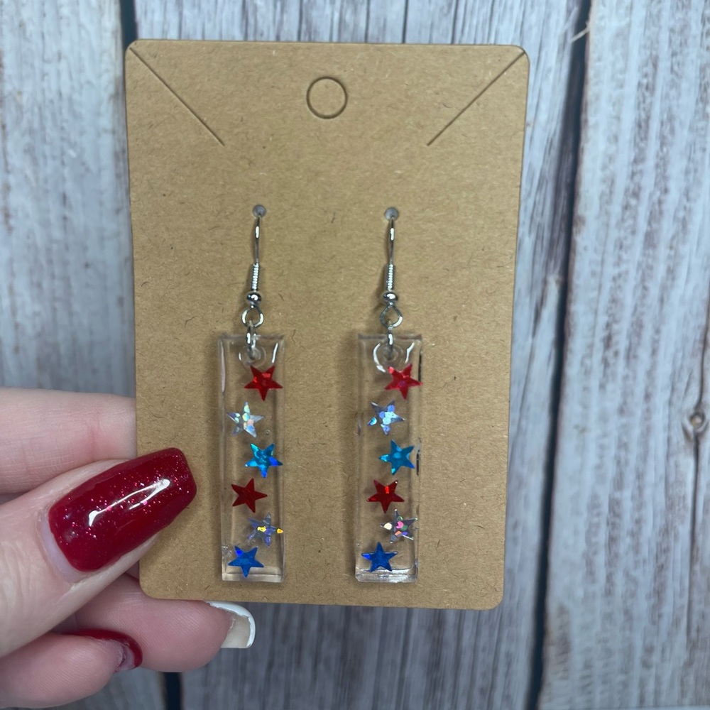 Handmade Starry Red, White, and Blue Resin Earrings